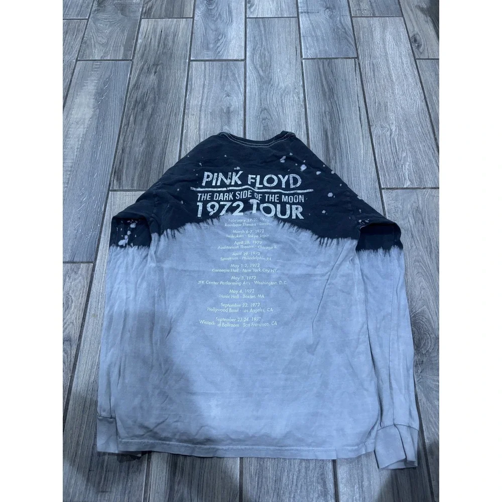 Pink Floyd Dark Side of the Moon 1972 Tour Bleach Dye Long Sleeve T-Shirt Men's